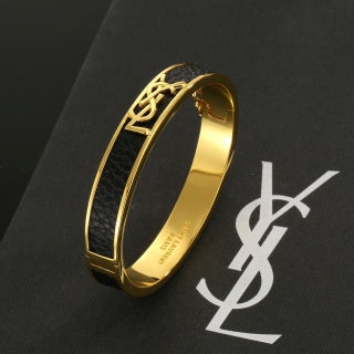 YSL Noir Enamel Monogram Cuff Bracelet